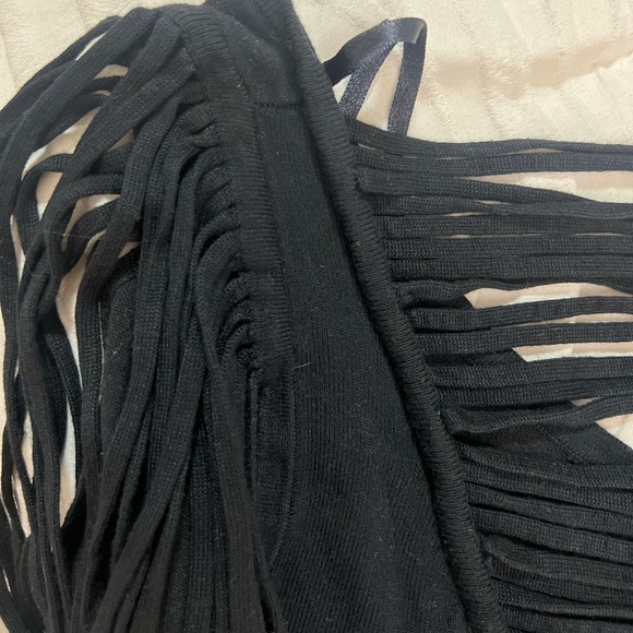 Bisou Bisou Goth Glsm Black Sweater Top V-Neck Blouse with Cutout Sleeves - Picture 7 of 12